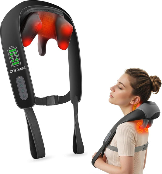 Cordless 4D Shiatsu Neck & Shoulder Massager with Heat, Home Office Travel