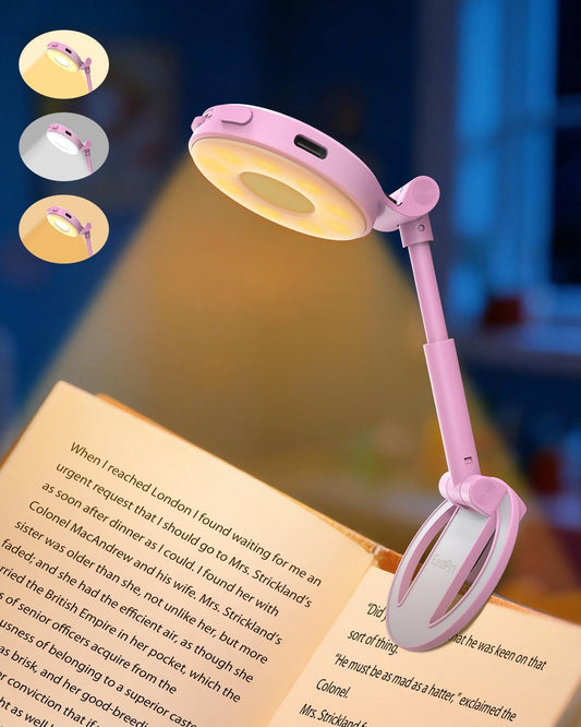 18 LED Rechargeable Clip On Book Light | 3 Color Temperatures, Stepless Dimming, Timer & Memory Function, Wide Beam Lighting, Bed Reading and Travel Use