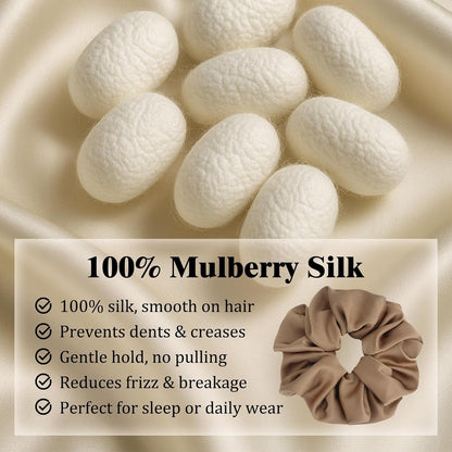 100% Mulberry Silk Scrunchies for Women, Oversized XL Hair Tie for Sleeping, Curly Thick or Thin Hair, No Damage Soft Silk Hair Accessory
