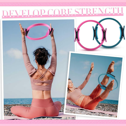 Poen Pilates Equipment Kit for Home Workout Pilates Ring and Ball Set for Women 12'' Circle Yoga Fitness Essentials Kit with Resistance Bands, Yoga Strap, Socks,Bag