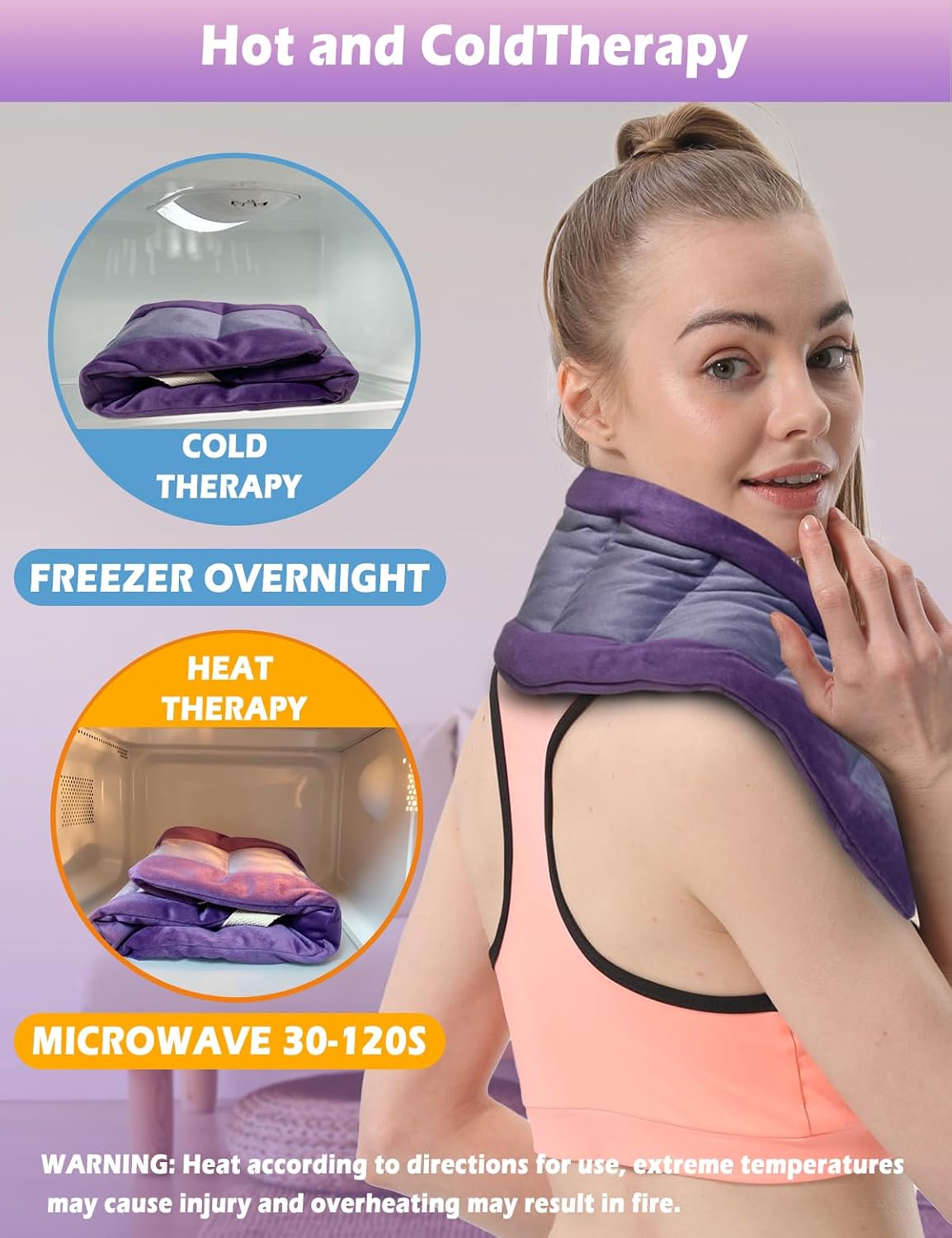 Long Heating Pad for Neck and Shoulders and Back Weighted Microwavable Moist Heated Neck Wrap Hot Pack Microwave Heatable Bag Warm Compress Reusable with Handles 33.5"*5.9" Unscented Grey