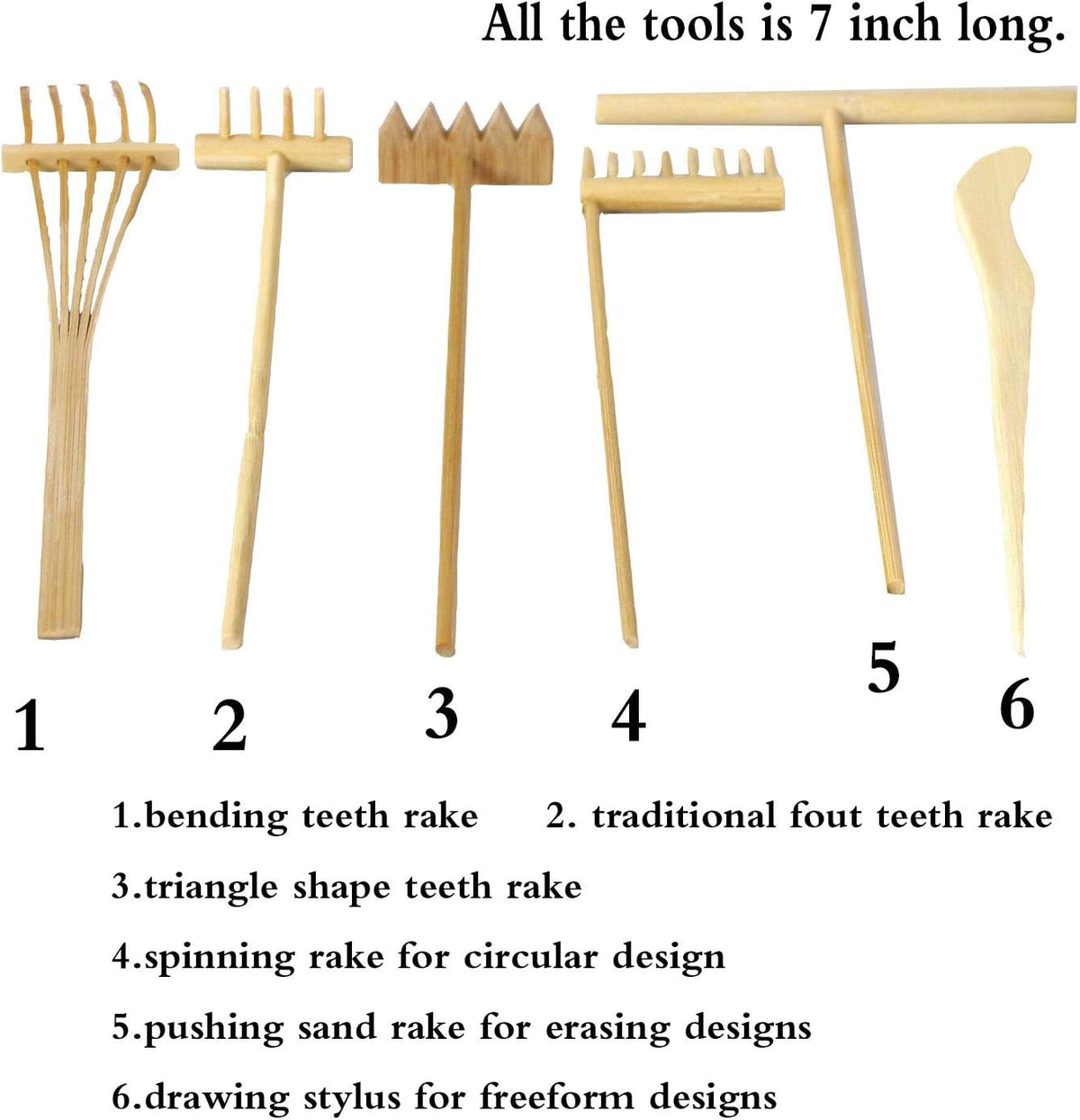 Mini Zen Garden Rake Set 6PCS - Premium Natural Bamboo Sand Rakes with Gift Box - Zen Garden Tools Kit Accessories Japan Zen Gift Stylus for Meditation & Sand Art