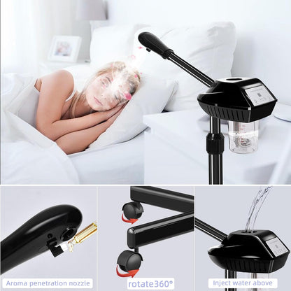 Facial Steamer Professional with More Steam for Deep Cleansing and Hydration, Estheticians Steamer on Wheels with Time Setting, Face Steamer Adjustable Height for Beauty, Spa and Home Use（Golden）
