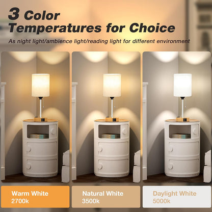 Small Bedside Table lamp for Bedroom - 3 Color Temperatures Bedside Lamps with USB C and A Ports, Pull Chain Table Lamps with AC Outlet, White Nightstand Lamps with Black Metal Base for Kids Reading