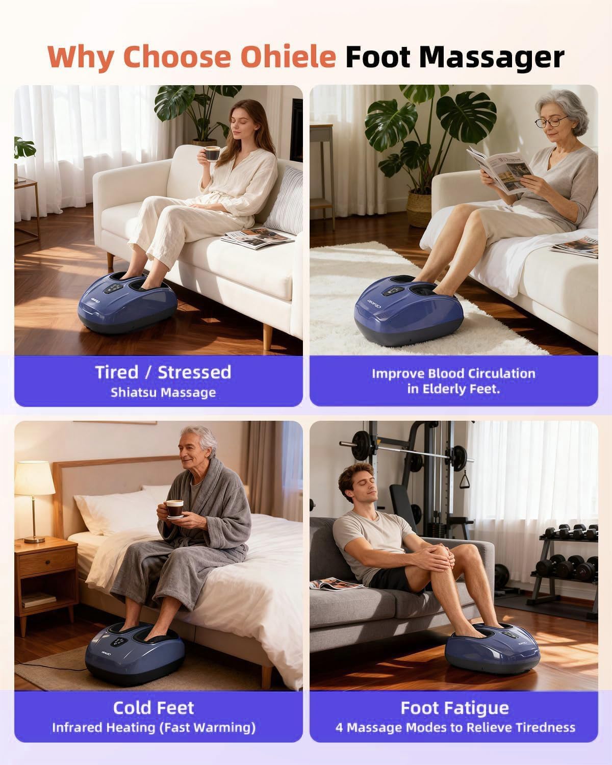 Foot Massager with Heat,Shiatsu Deep Kneading Massager for Plantar Fasciitis, Foot Massage Machine with Multi Massage Modes & Remote Control for Pain Relief (Purple)