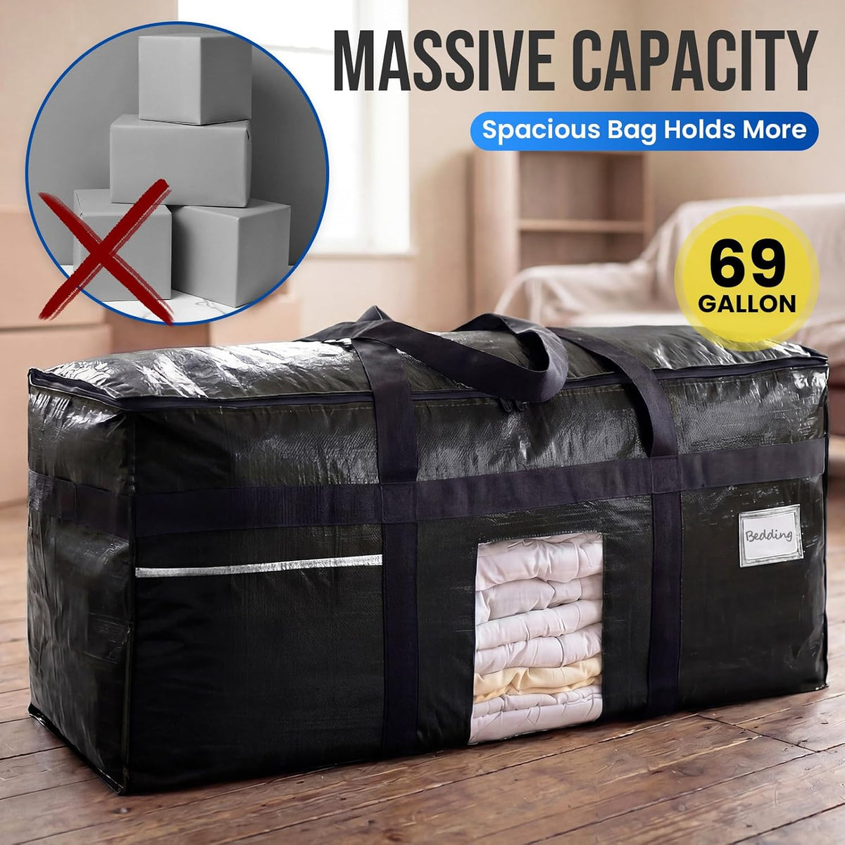 TAILI 69 Gallon Extra Large Storage Bags with Visible Window,Blue