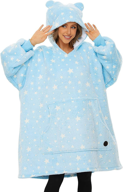 THREE POODLE Wearable Blanket Hoodie for Women, Oversized Sherpa Sweatshirt Blanket for Adults Men, Cozy Hooded Blankets, Gifts for Teen Girls Women Mom Sister
