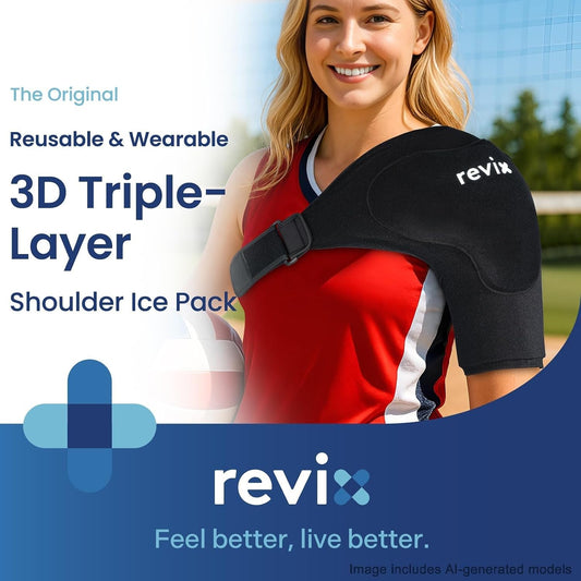 REVIX Triple-Layer Shoulder Ice Pack Wrap for Rotator Cuff, 30-Min Cooling