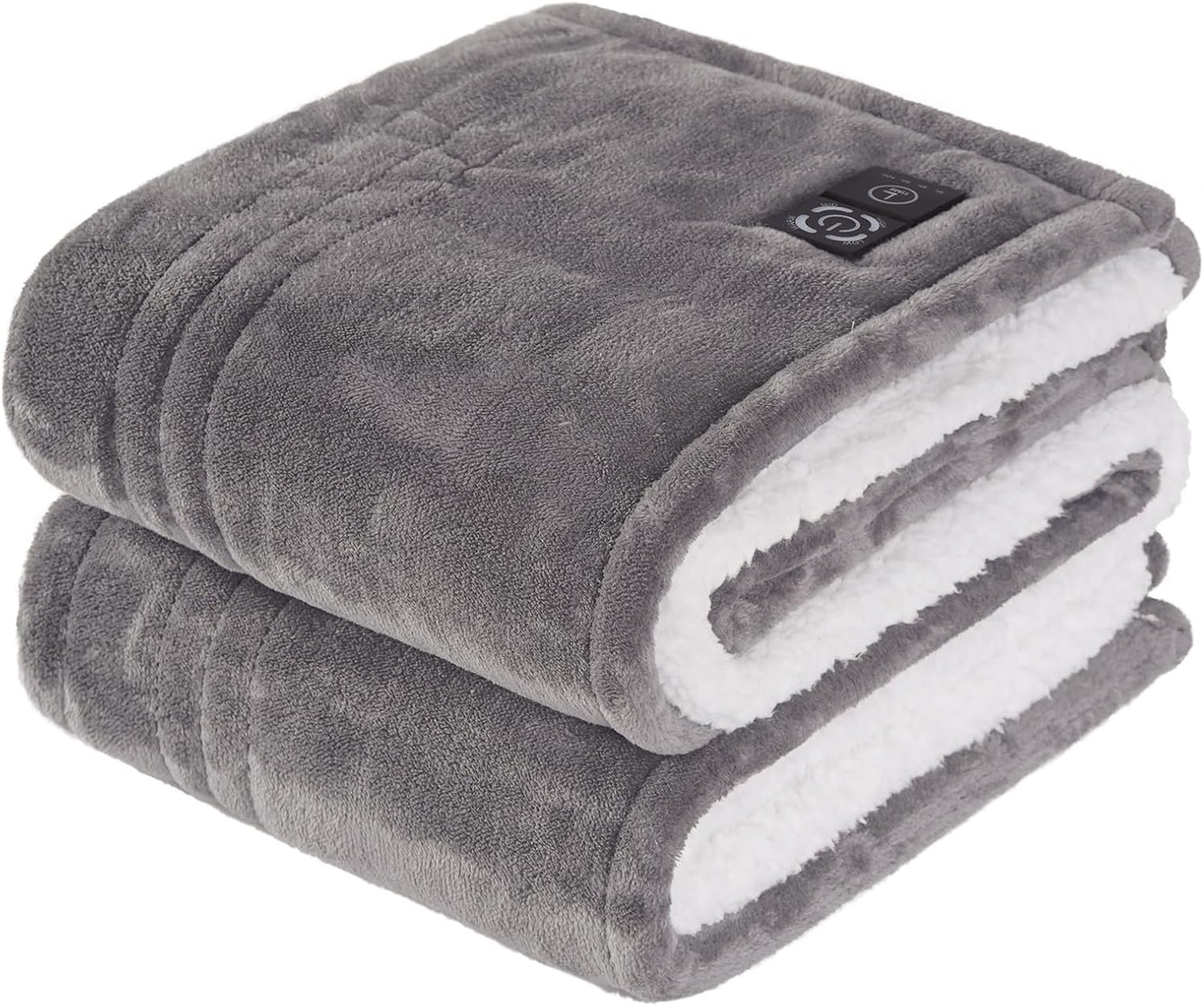 Sealy Heated Blanket Throw with Built-in Button Controller, Reversible Flannel to Sherpa Electric Blanket with 2-10 Hours Auto-Off & 4 Heating Levels, Over-Heat Protection, 50x60 inch, Beige