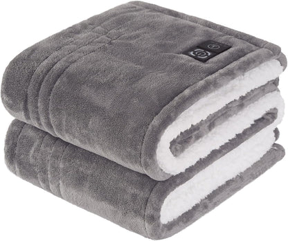 Sealy Heated Blanket Throw with Built-in Button Controller, Reversible Flannel to Sherpa Electric Blanket with 2-10 Hours Auto-Off & 4 Heating Levels, Over-Heat Protection, 50x60 inch, Beige