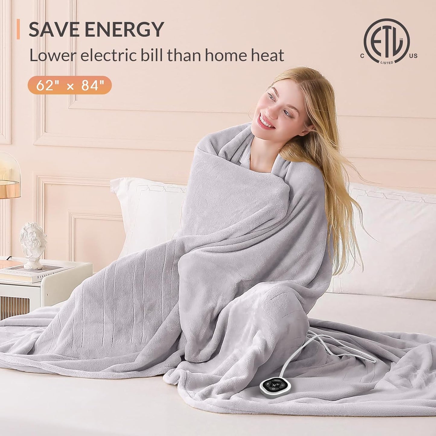 HOMLYNS LuxeHeat Heated Blanket Electric Blanket, Soft Flannel Sherpa Heated Throw, Heating Blanket with 5 Heat Settings, 3 hrs Timer Auto Shut Off (50x60 inches, Purple), Only for 120V Voltage Use