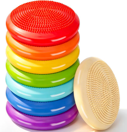 Amylove 6 Pcs Wiggle Seat Inflated Wobble Cushion for Sensory Kid 13 Inch Balance Disc Kids Flexible Seating Exercise Sensory Pad Chair Cushion for Classroom Office School (Bright)