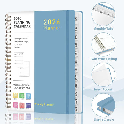 Planner 2026-2027, Weekly and Monthly Calendar Planner, JUL 2026 - JUN 2027 | Academic Year, Daily Agenda Book, A5(6.3'' x 8.5''), Sprial Bound, Inner Pocket, Office School Use
