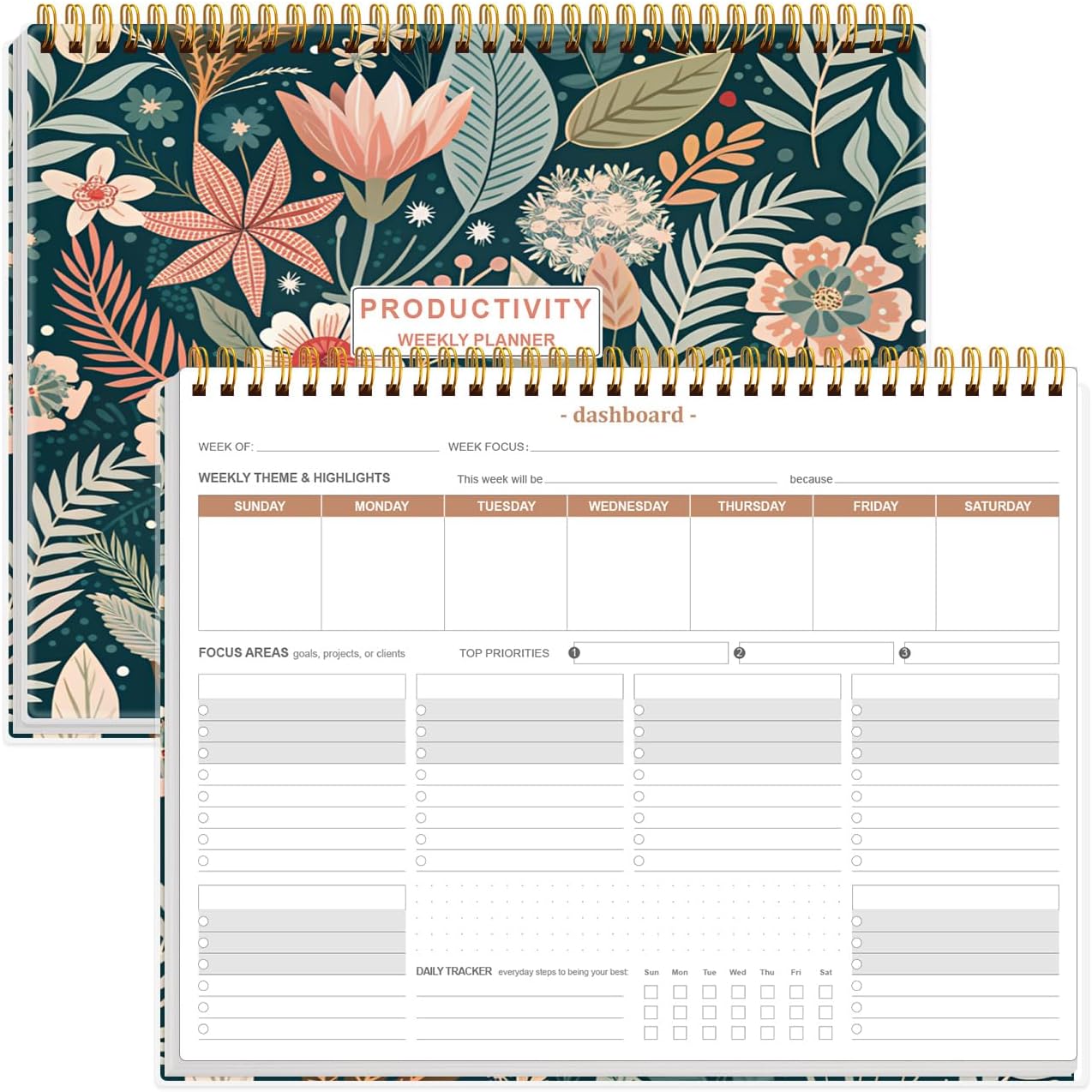 Weekly Productivity Planner - 8.5" x 11" Dashboard Desk Notepad Has 6 Focus Areas to List Tasks for Goals, Projects, Clients, Academic or Meal-Organize Your Daily Work Efficiently, 54 Weeks, Green