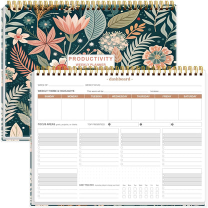 Weekly Productivity Planner - 8.5" x 11" Dashboard Desk Notepad Has 6 Focus Areas to List Tasks for Goals, Projects, Clients, Academic or Meal-Organize Your Daily Work Efficiently, 54 Weeks, Green