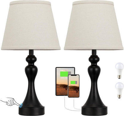 Touch Lamps for Nightstand, 3 Way Dimmable Bedside Lamps with USB C+A Ports