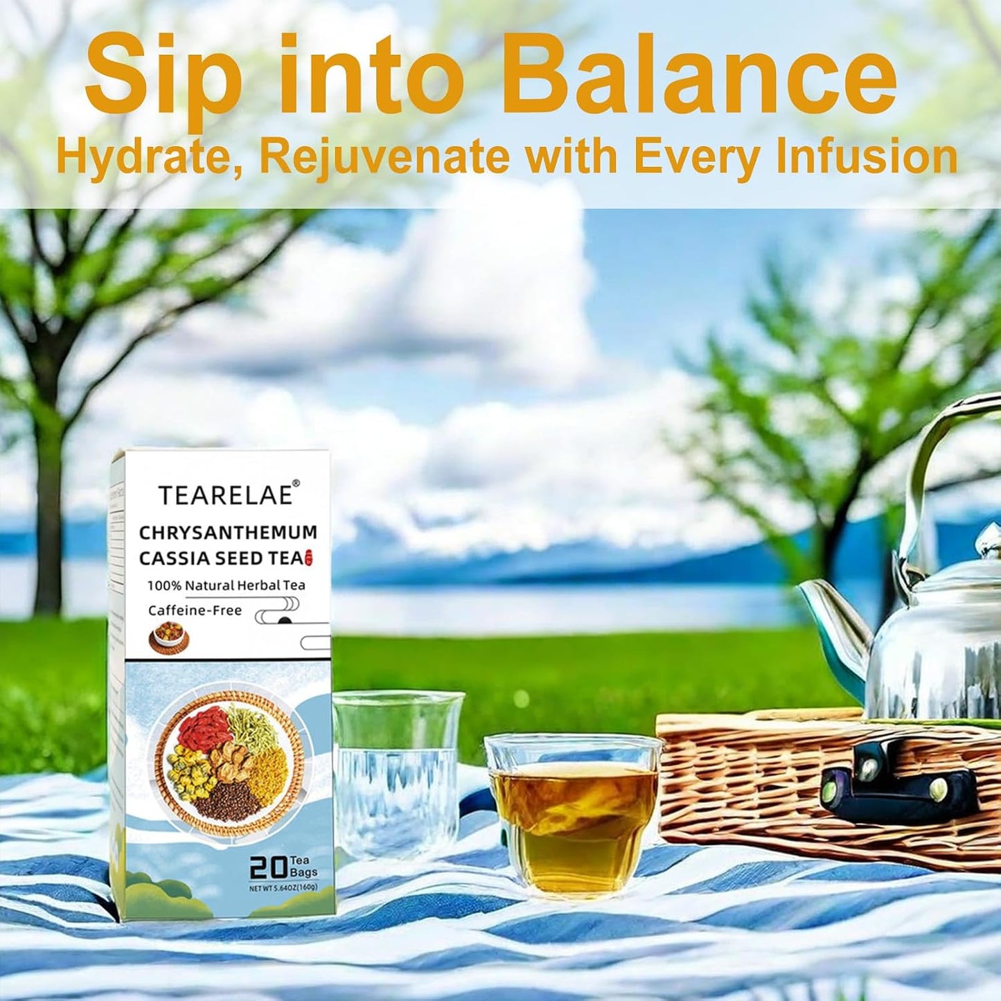TEARELAE - Chamomile Lavender Tea, 50 Herbal Tea Bags with Lemon Balm for Relaxation & Bedtime - Non-GMO - Caffeine-Free - Floral & Soothing