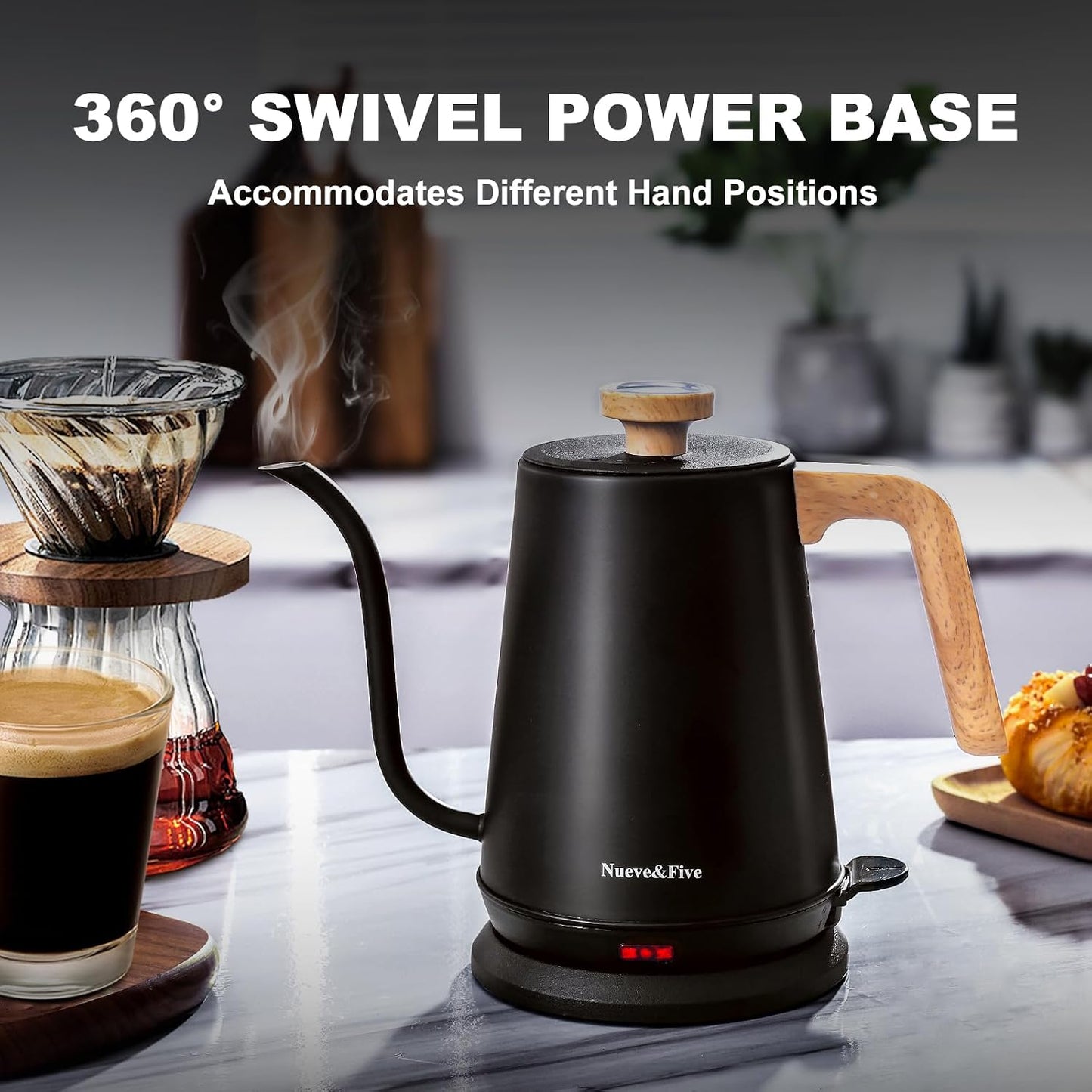 Nueve&Five Gooseneck Electric Kettle with Thermometer, Copper Tea Kettle with Auto Shut-Off,1000W Hot Water Kettle Electric of Stainless Steel,Electric Kettles for,Coffee & Tea