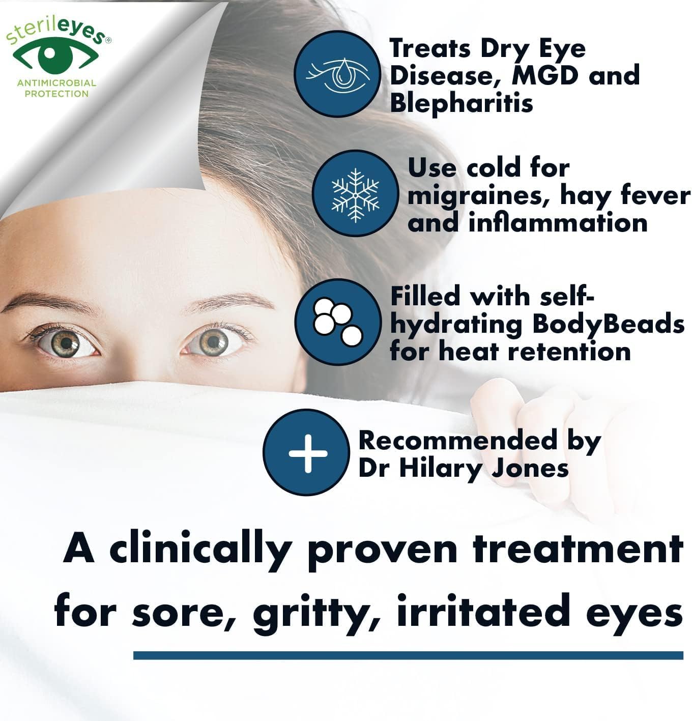 The Eye Doctor Featuring Sterileyes - Antibacterial Hot Eye Compress for Dry Eye, Blepharitis and MGD with a Removable Cover. Cold Compress, Includes 6 Eyelid Wipes