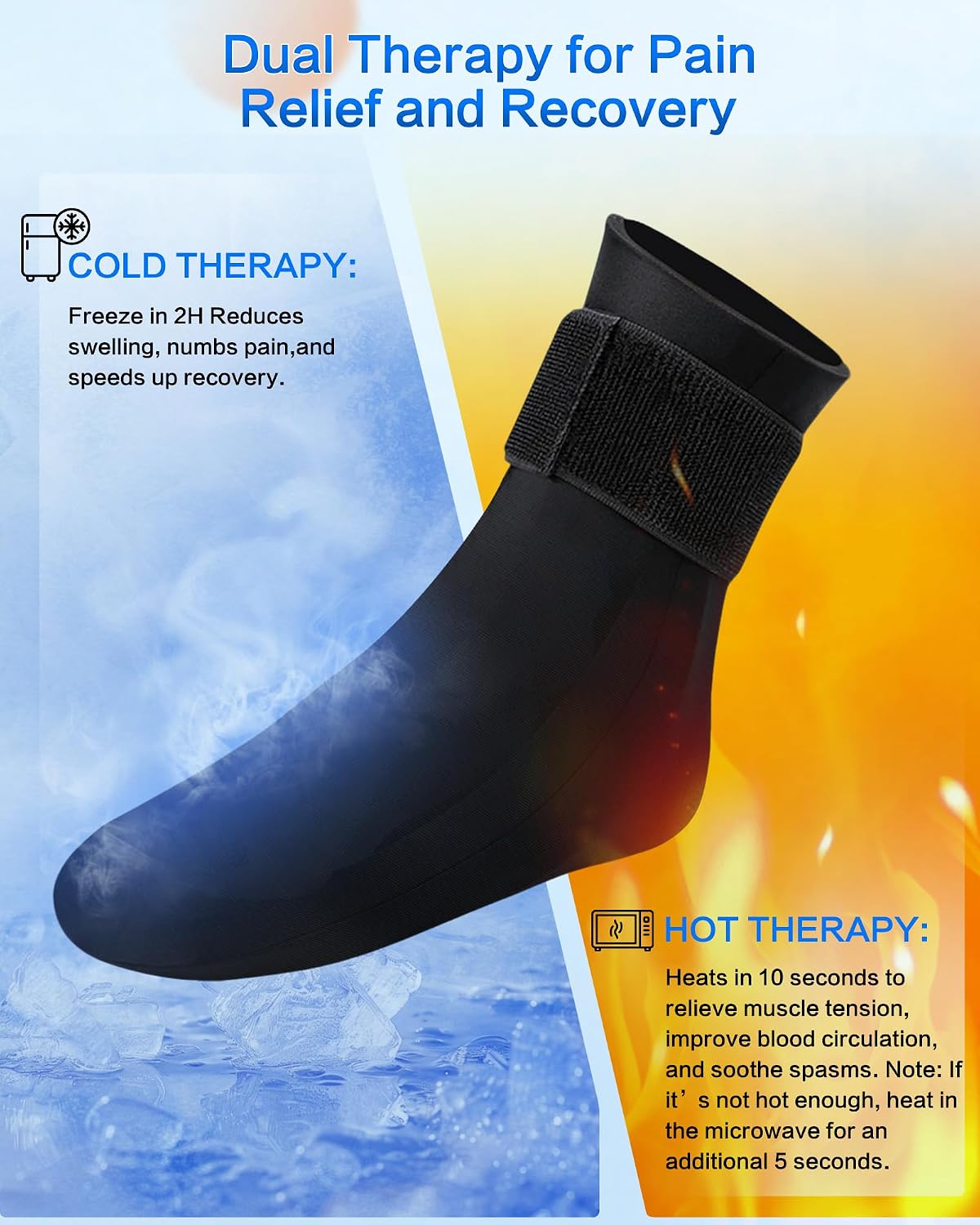Ankle Ice Pack Wrap for Swelling,Cold/Hot Therapy Ice Pack for Foot,Reusable Gel Ice Compression Socks,for Soothe Plantar Fasciitis,Achilles Tendonitis,Sprained,Pain Relief,for Women & Men,1 Pack