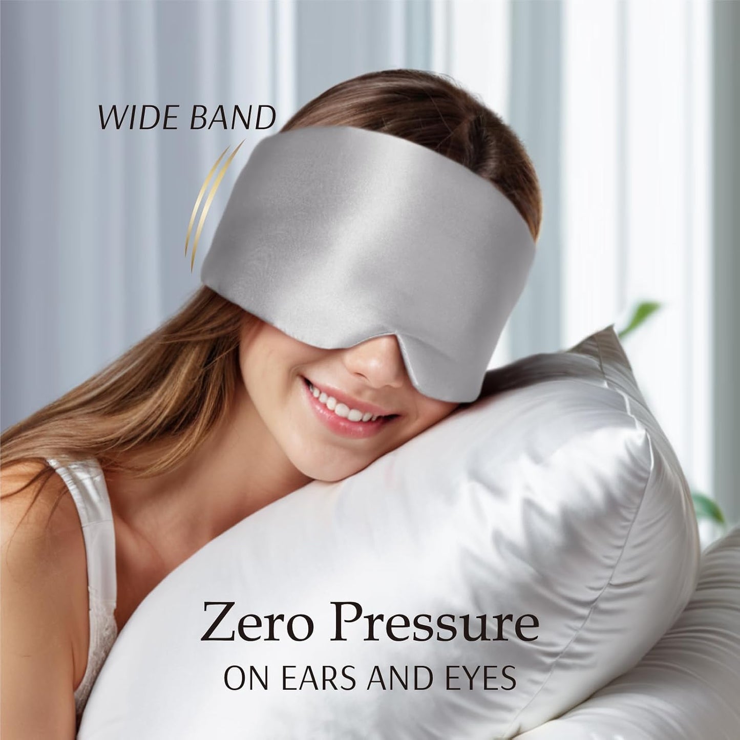 Zenssia 100% Mulberry Silk Sleep Mask Eye Mask for Man and Woman with Adjustable Headband, Full Size Large Sleep Mask & Blindfold for Total Blackout for All Night Sleep, Travel & Nap- Black