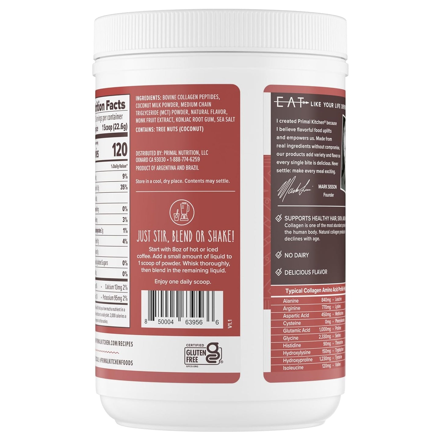 Primal Kitchen Matcha Collagen Keto Latte Powder, Sugar-Free Collagen Peptides, 9.33 Ounces