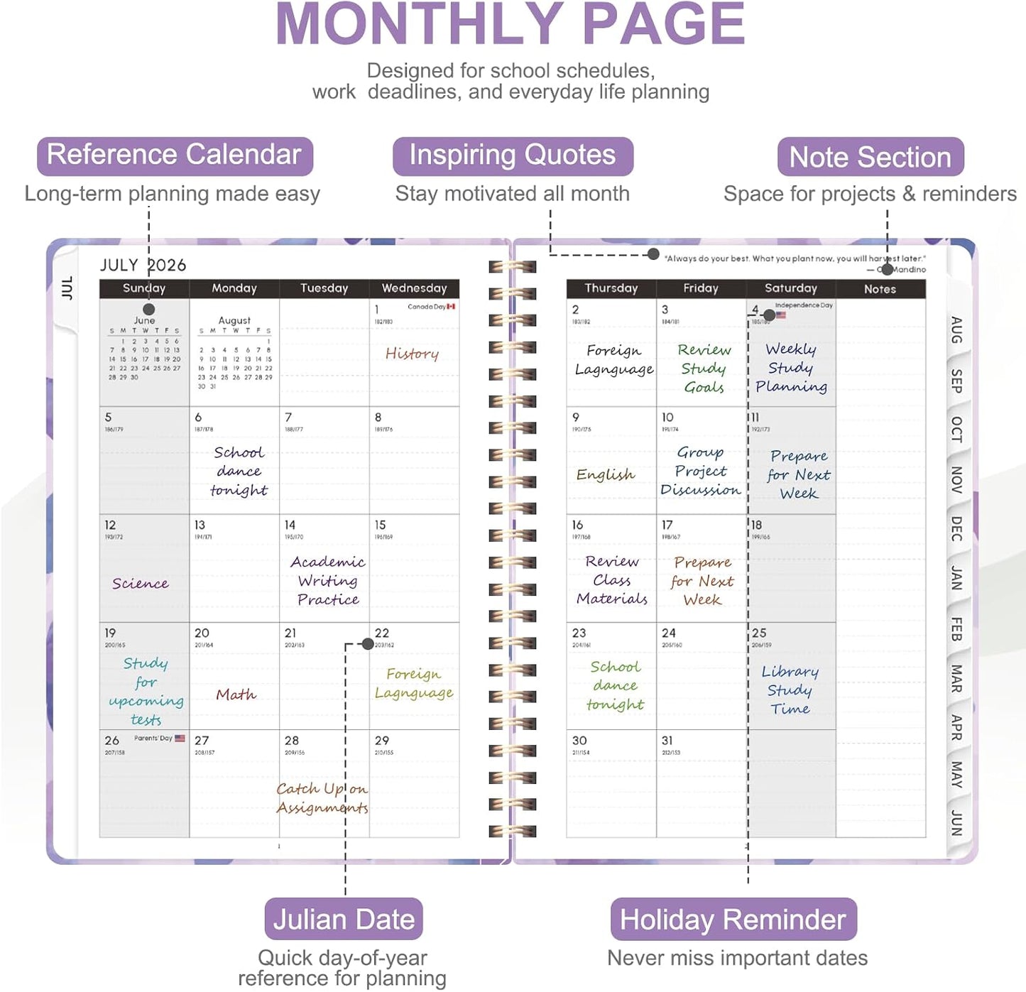Planner 2026-2027, Weekly and Monthly Calendar Planner, JUL 2026 - JUN 2027 | A5(6.3'' x 8.5''), Hardcover, Agenda Book, Sprial Bound, Inner Pocket, Office and School Use