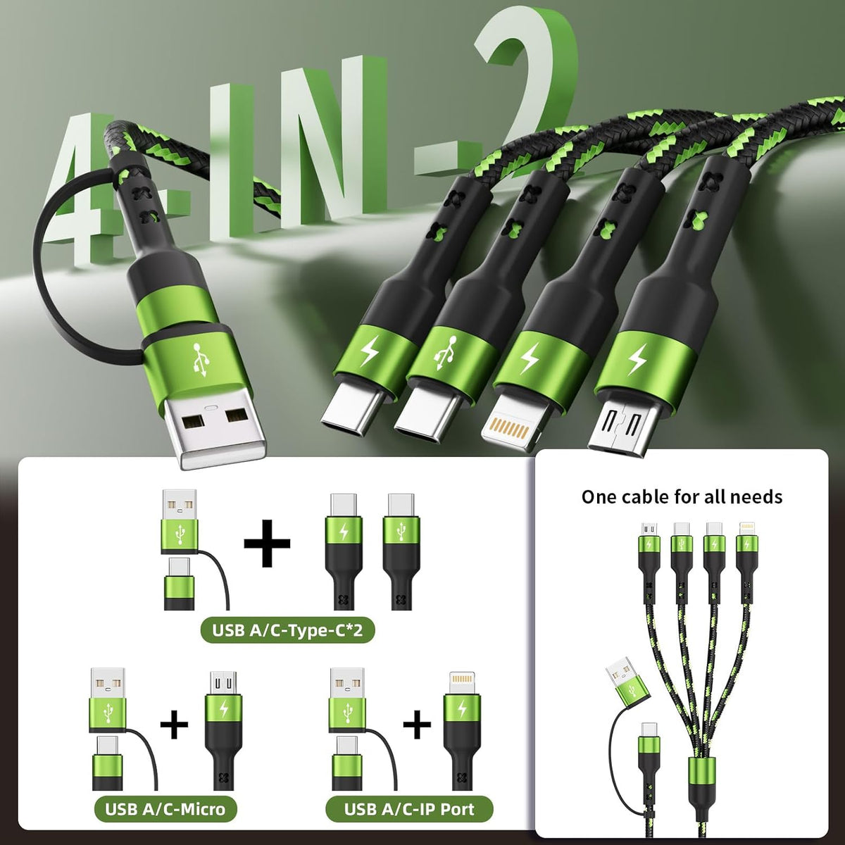 4 in 1 Multi Charging Cable, 5FT Charging Cords for Multiple Devices
