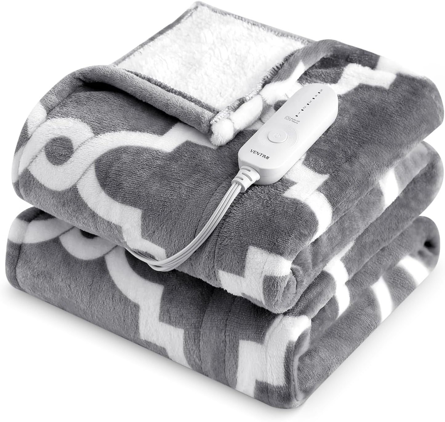 VENTIMI Electric Blanket Heated Throw, 50" x 60" Heated Blanket with 5 Heat Levels & 3 Hours Auto Off, Fast Heating Blankets with ETL & FCC Certification, Grey