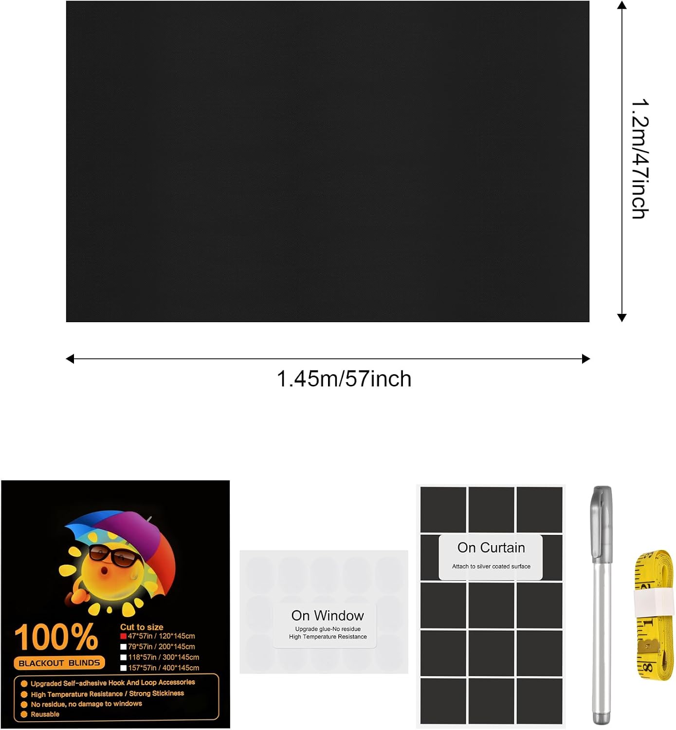 Blackout Window Cover, Upgraded Hook and Loop - Portable Shades No Residue and Longer Lasting, 100% Blackout Blinds for Window 79″ x 57″, Black Out Curtains for Bedroom and Baby Room 2m