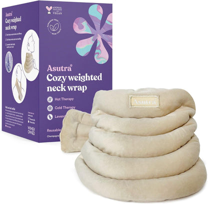 ASUTRA Weighted Neck Wrap, Plush Gray, Microwaveable Heating Pad for Neck and Shoulders, Hot and Cold Compress, Lavender Aromatherapy