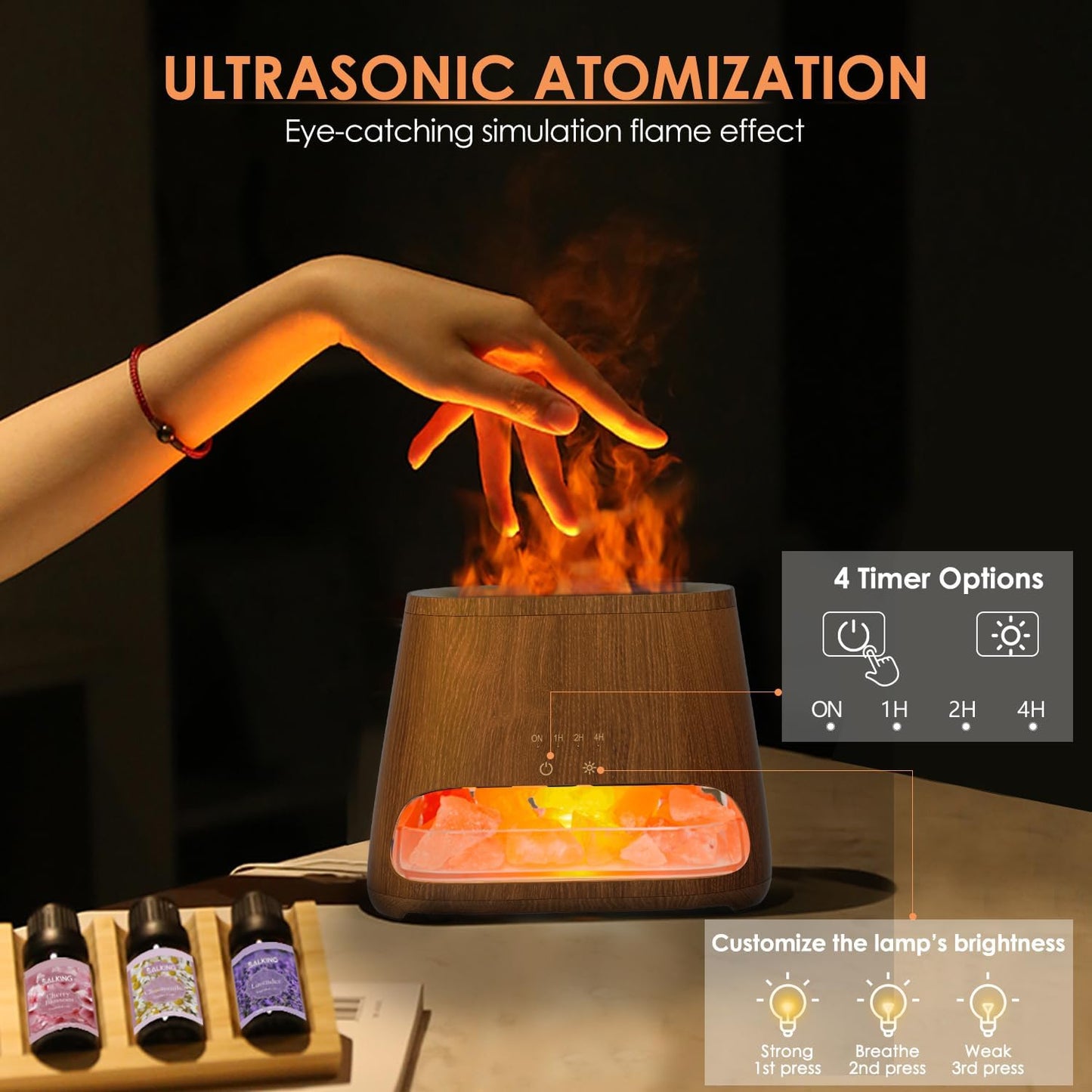SALKING 2-in-1 Ultrasonic Essential Oil Diffuser & Himalayan Salt Lamp, Aromatherapy Diffuser Cool Mist Humidifier with 3 Brightness, Salt Therapy Lamp, 100% Pure Himalayan Salt Rock, 150ml (Marble)