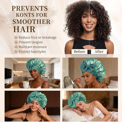Silk Bonnet for Women, Satin Bonnet for Sleeping, Large Sleep Cap with Elastic Tie Band for Curly Hair