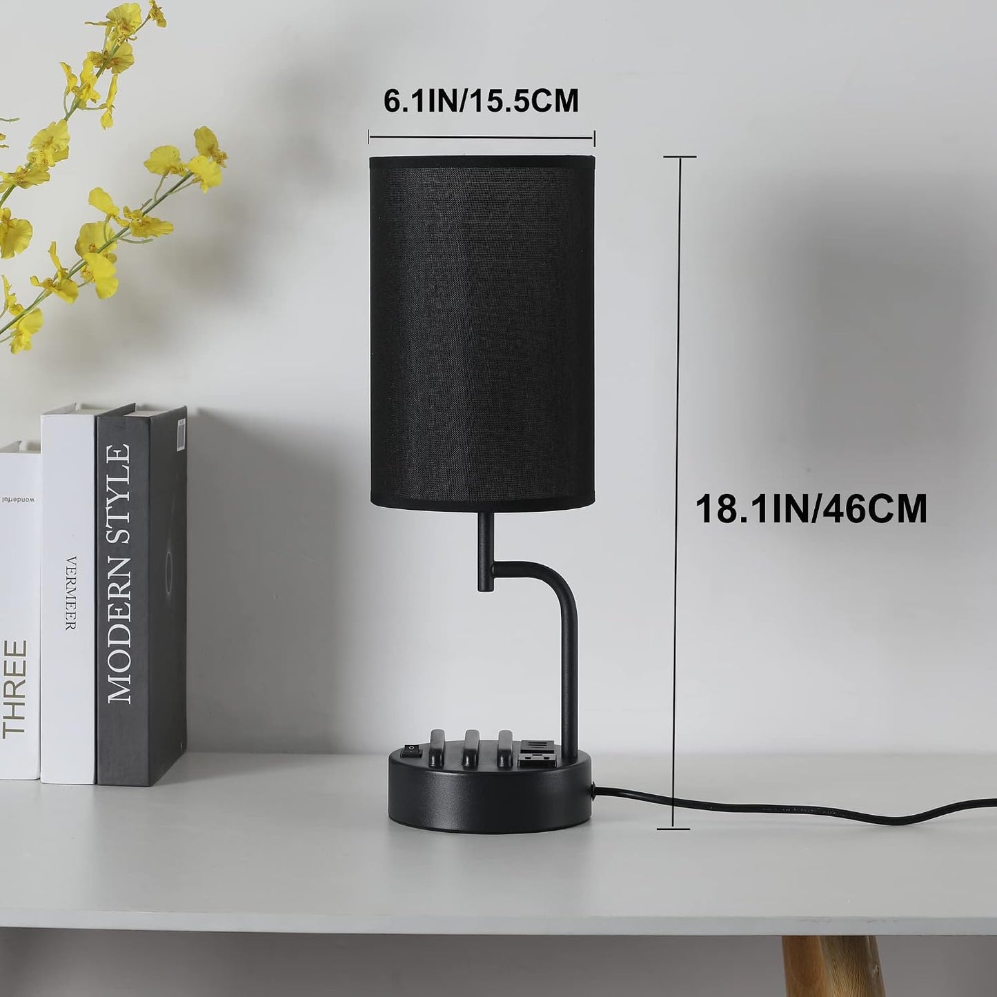 Dreamholder Table Lamp with 3 USB Charging Ports, Modern Desk Lamp with AC Outlet and Phone Stands, Perfect Bedside Lamp for Bedroom, Living Room, Office (Pack of 2), Cream