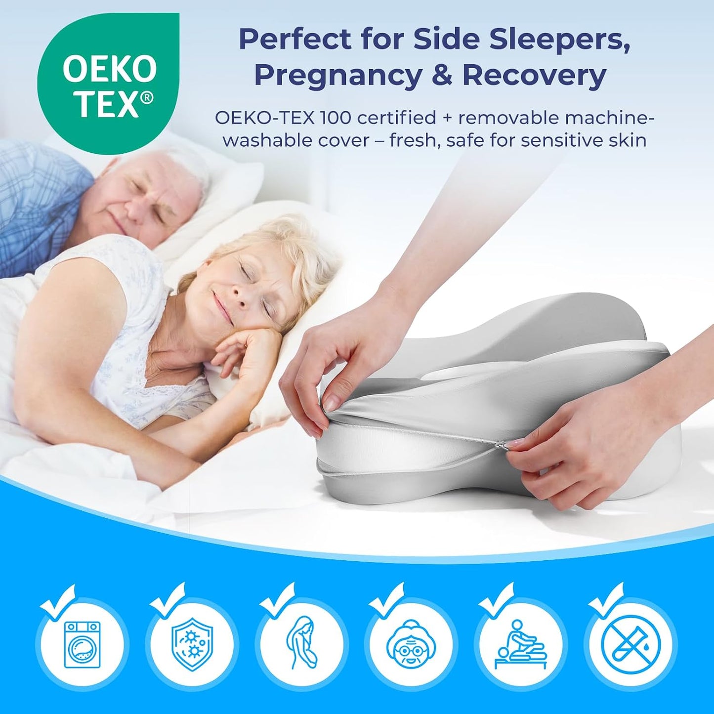 13" Extended-Length Knee Pillow for Side Sleepers with Full Thigh Support | Memory Foam Leg Pillow for Side Sleeping with Airflow Vent Reduces Heat – No Stiffening, Relieves Back/Hip/Knee Pain