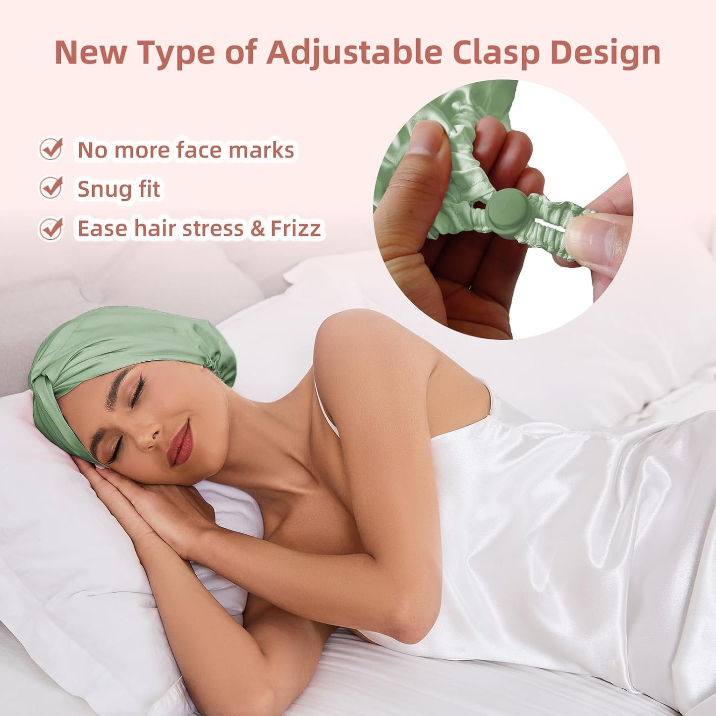 Adjustable Silk Satin Hair Bonnet for Sleeping Women, Double Layer, Silk Hair Wrap for Sleeping Women Men, Curly Natural Braid Straight Unisex - Pink