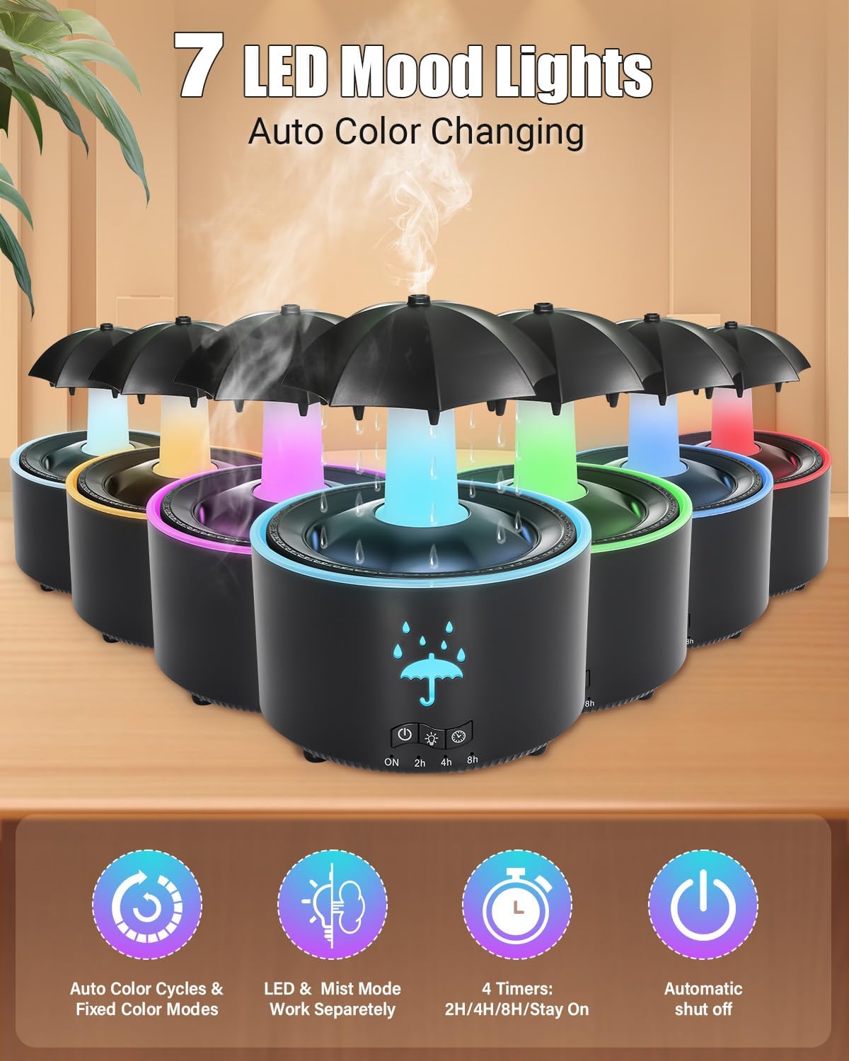 Aesthetic 2-in-1 Humidifier Oil Diffuser with 360° Rotating Raindrop & 7 LED Mood Lights,Ultrasonic Quiet Cool Mist Humidifier for up to 24 Hrs,Ideal Holiday Gifts for Home
