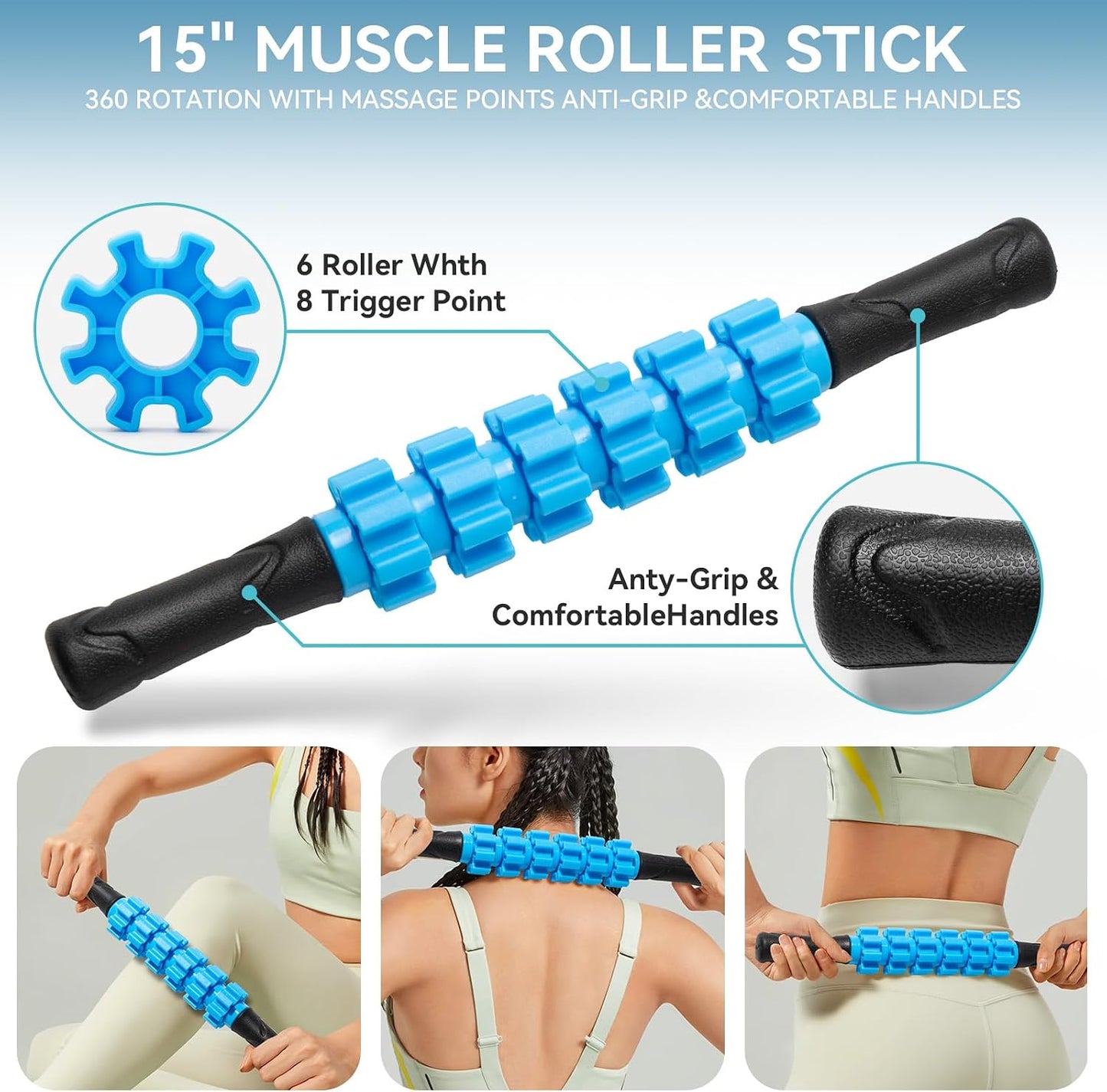 Krightlink 5 in 1 Foam Roller Set for Deep Tissue Muscle Massage, Trigger Point Fitness Exercise Foam Roller, Massage Roller, Massage Ball, Stretching Strap, for Whole Body (Orange Black)