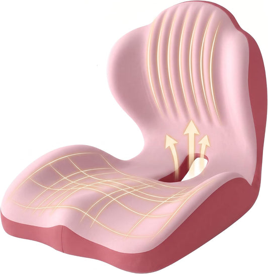 Ergonomic Seat Memory Foam Support Cushion for Back, Car Seat Back Support Cushion for Sciatica Tailbone Pain, Office Desk Chair Car Travel Seat Cushion (Pink)