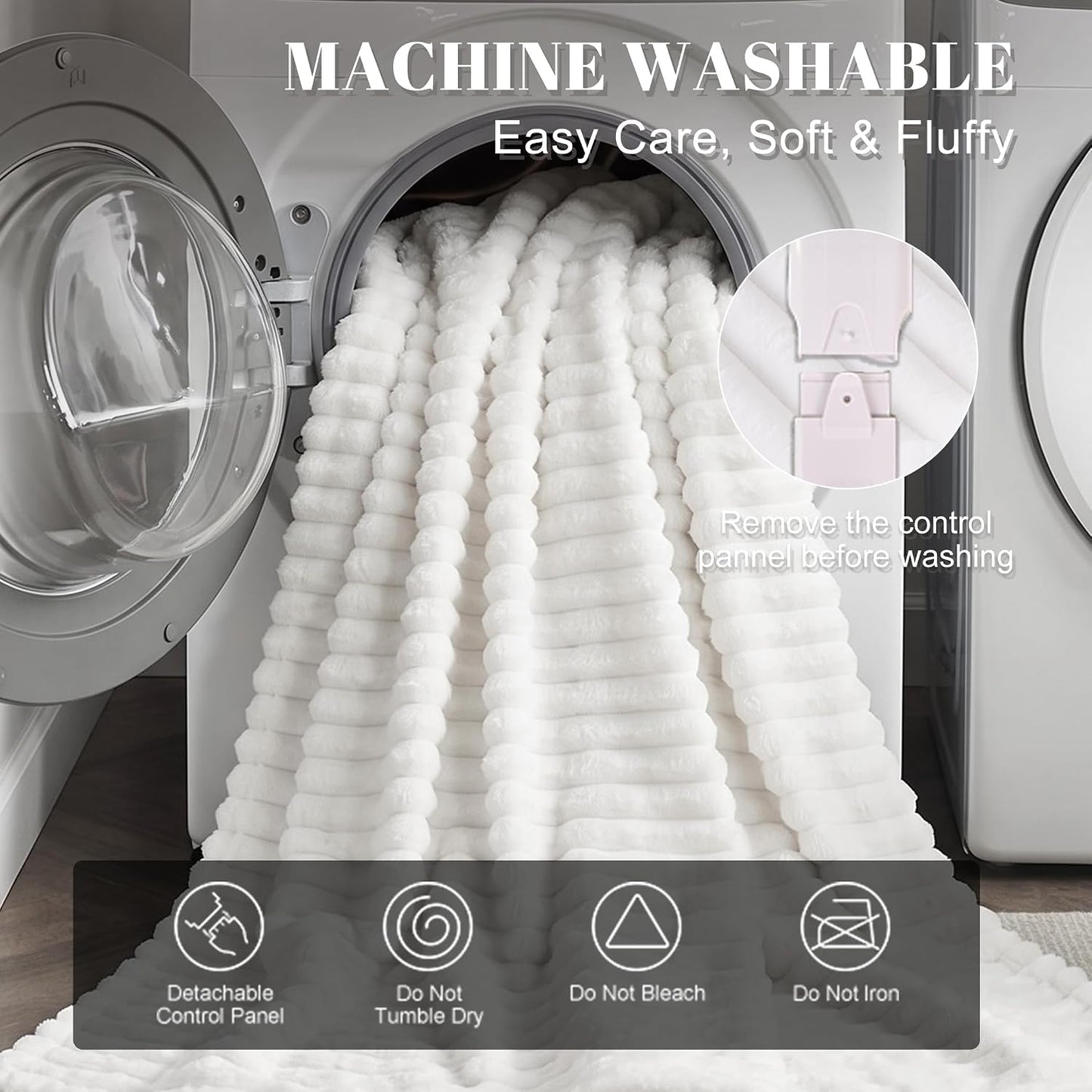 IUUI Heated Throw Blanket, Ultrasoft 3D Striped Heating Blanket with 6 Heat Levels & 1-10H Auto Off Timer, Overheat Protection, Detachable Controller Machine Washable(Cream, Throw 50" x 60")