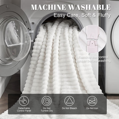 IUUI Heated Throw Blanket, Ultrasoft 3D Striped Heating Blanket with 6 Heat Levels & 1-10H Auto Off Timer, Overheat Protection, Detachable Controller Machine Washable(Cream, Throw 50" x 60")
