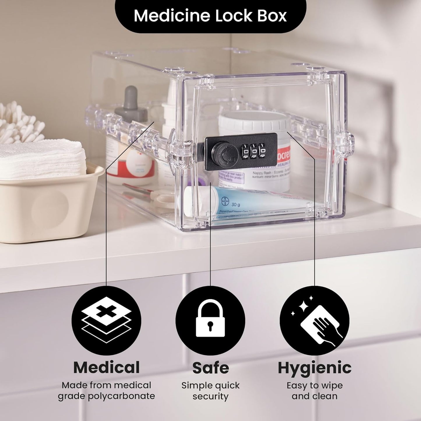 Lockabox Mini™ | Small Lock Box with Combination Lock (Half Letter Sized) | Mini Lockable Box for Small Medicines, Snacks & Mobile Phones | External Size 8.8 x 6.1 x 4.7 Inches (Crystal)