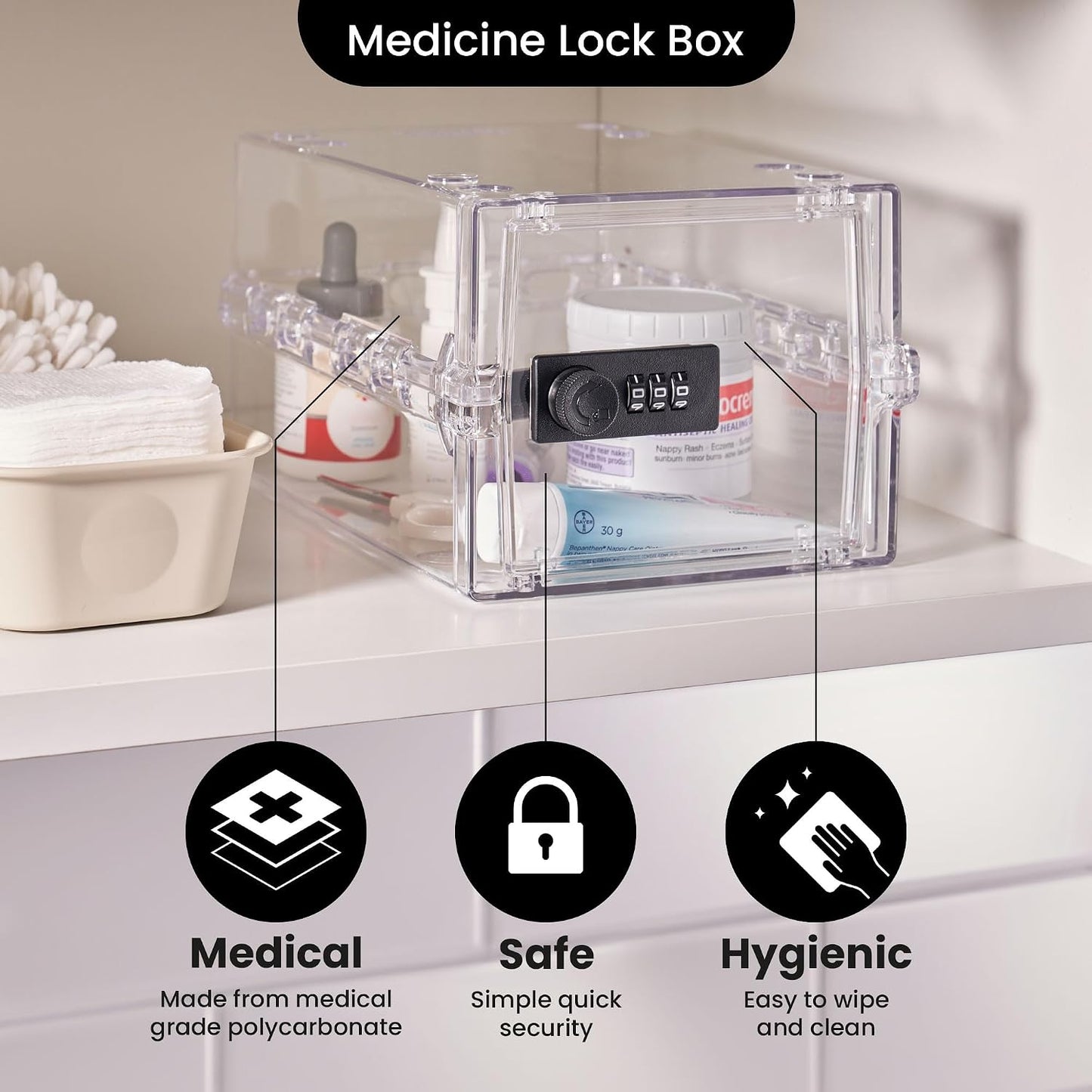 Lockabox Mini™ | Small Lock Box with Combination Lock (Half Letter Sized) | Mini Lockable Box for Small Medicines, Snacks & Mobile Phones | External Size 8.8 x 6.1 x 4.7 Inches (Crystal)