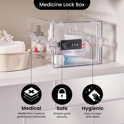 Lockabox Mini™ | Small Lock Box with Combination Lock (Half Letter Sized) | Mini Lockable Box for Small Medicines, Snacks & Mobile Phones | External Size 8.8 x 6.1 x 4.7 Inches (Crystal)