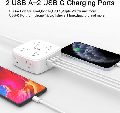 YISHU 6Ft Surge Protector Power Strip with 8 Widely Outlets & 4 USB Ports