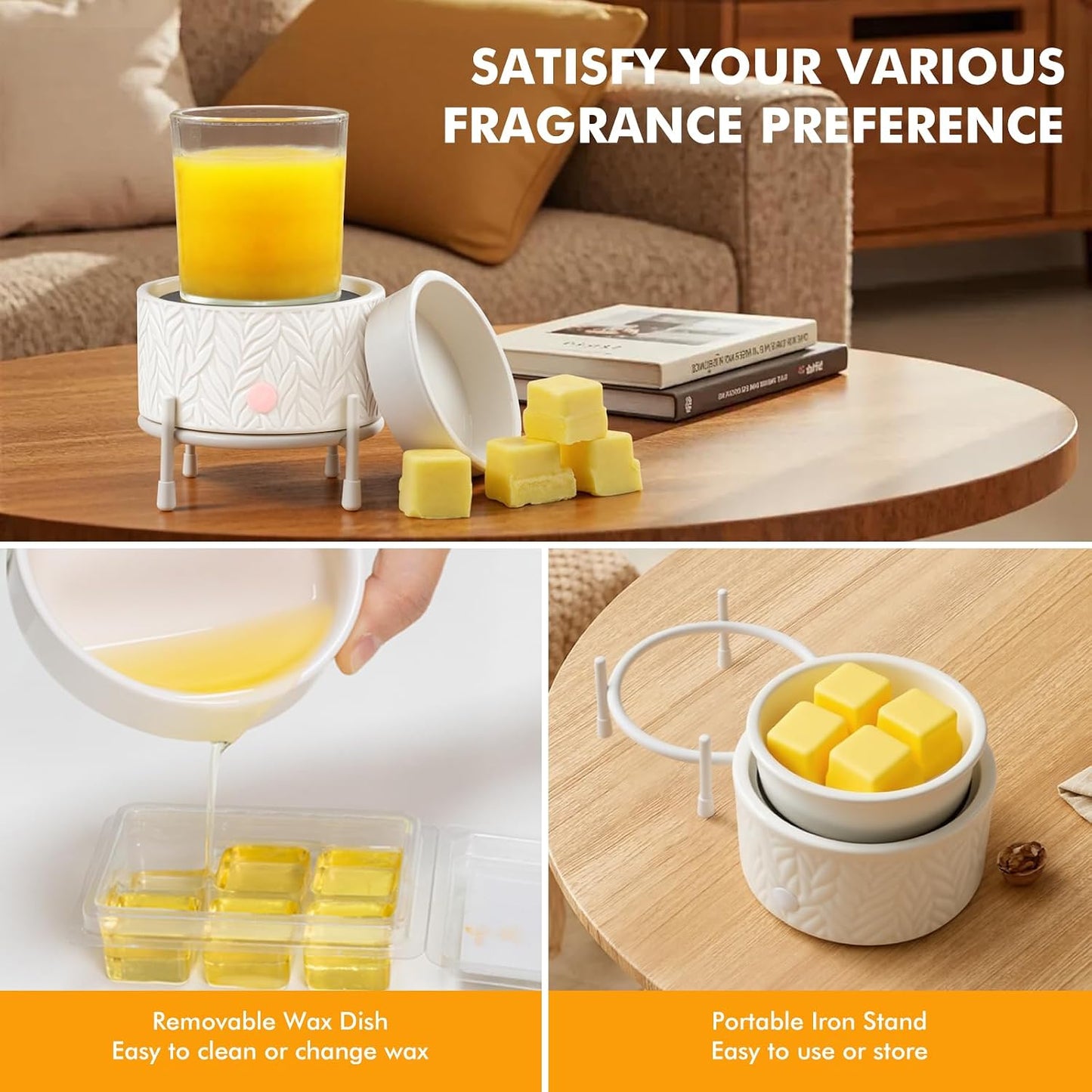 EQUSUPRO Wax Melt Warmer for Scented Wax Melts 3-in-1 Electric Ceramic Candle Wax Warmer Burner Fragrance Wax Melter for Home Office Bedroom Gift & Decor (Leaf)