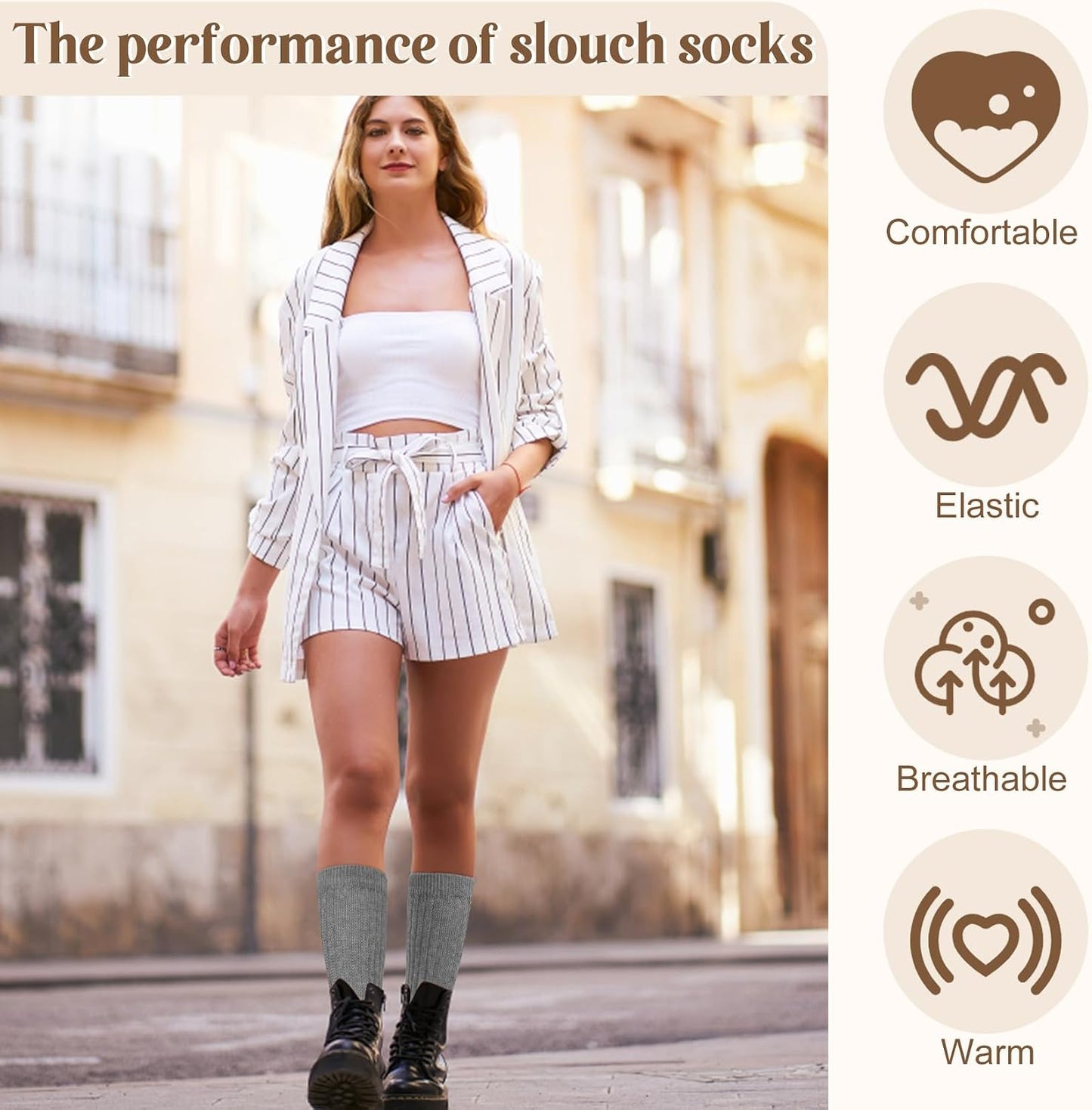Justay 5 Pairs Slouchy Socks for Women - Slouch Long Crew Knit Boot Athletic Calf Tube Scrunch Socks
