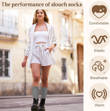 Justay 5 Pairs Slouchy Socks for Women - Slouch Long Crew Knit Boot Athletic Calf Tube Scrunch Socks