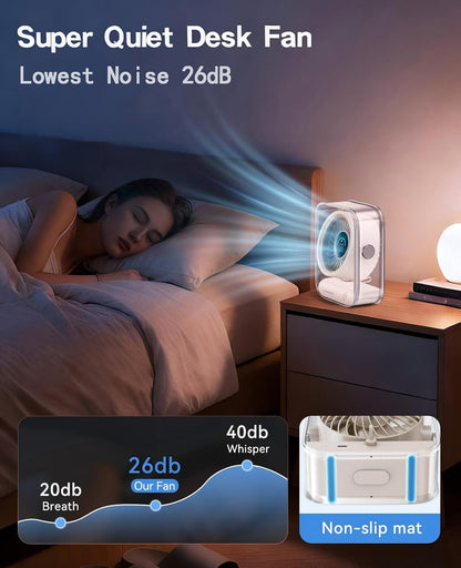 KIMMOO Rechargeable USB Desk Fan, Quiet Table Fan with Turbo Airflow, 100 Speeds, Digital Display, 90° Rotating, Small Battery Desktop Fans for Bedroom Home Office Travel, Black