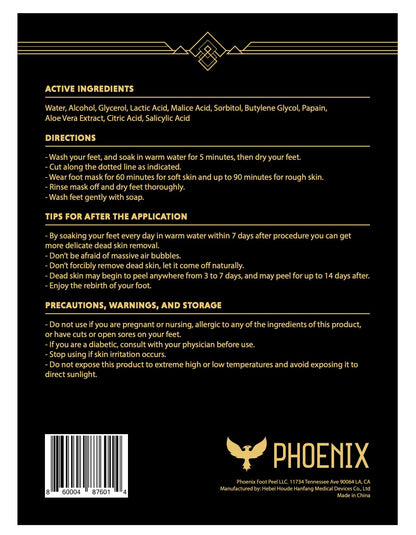 (Pack of 2) Phoenix Foot Peel for Men - Extra Large - Extra Strength - Menthol - Exfoliating Dry Feet Treatment - Callus Remover - Paraben Free